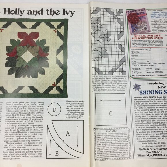 Quilters Newsletter Magazine Dec 1987 Issue No 197 Quilt Patterns Design Holly I - Picture 8 of 13